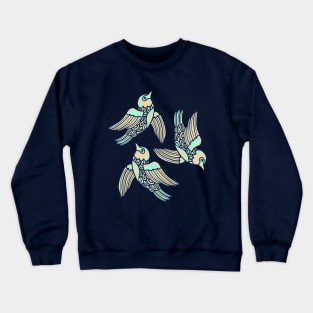 BIRDS FLYING HIGHER Cute Aspirational Hopeful Birds Nature Wildlife in Mint Sand Dark Blue - UnBlink Studio by Jackie Tahara Crewneck Sweatshirt